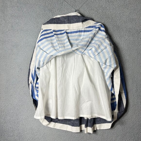Christopher & Banks Skirt Women 16 Blue Cream Striped‎ Linen Blend Pleated Midi - Picture 4 of 9